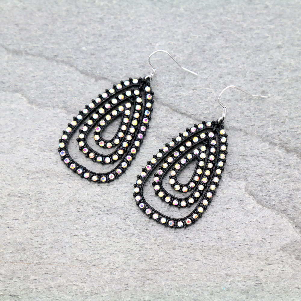 Teardrop with Stone Fish Hook Earrings