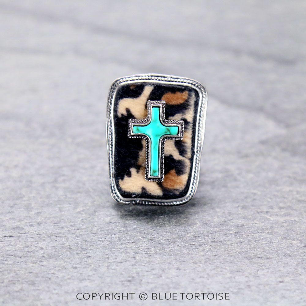 Western Cross Leopard Cuff Ring