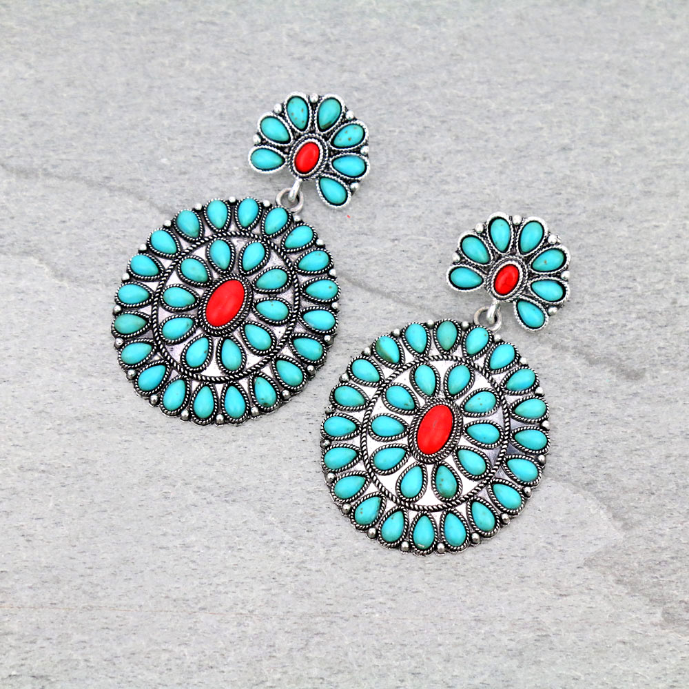 Western Concho Stone Post Earrings