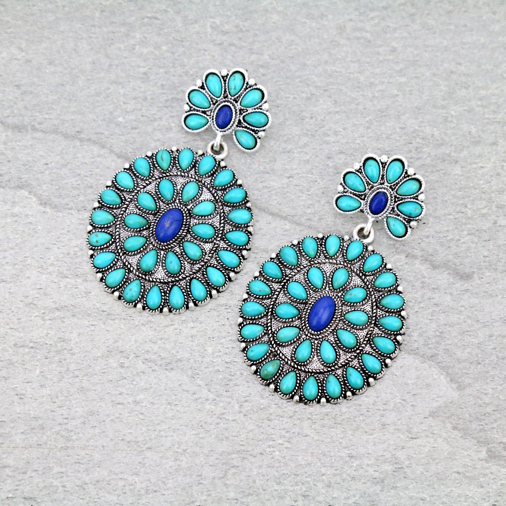 Western Concho Stone Post Earrings