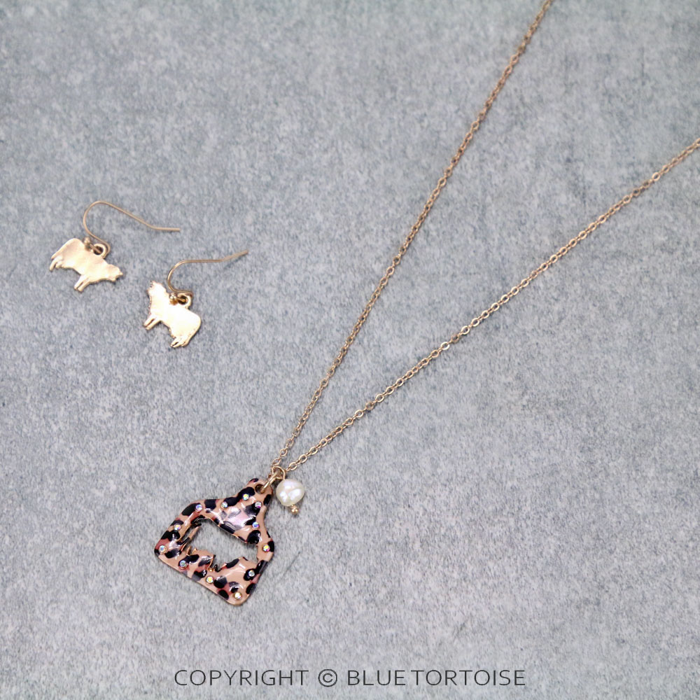 Cattle Tag Cow Cutout Necklace Set