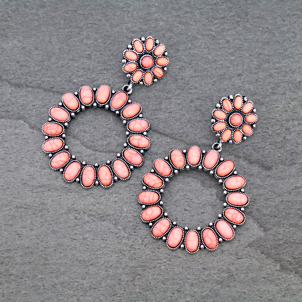 Western Circle Stone Post Earrings