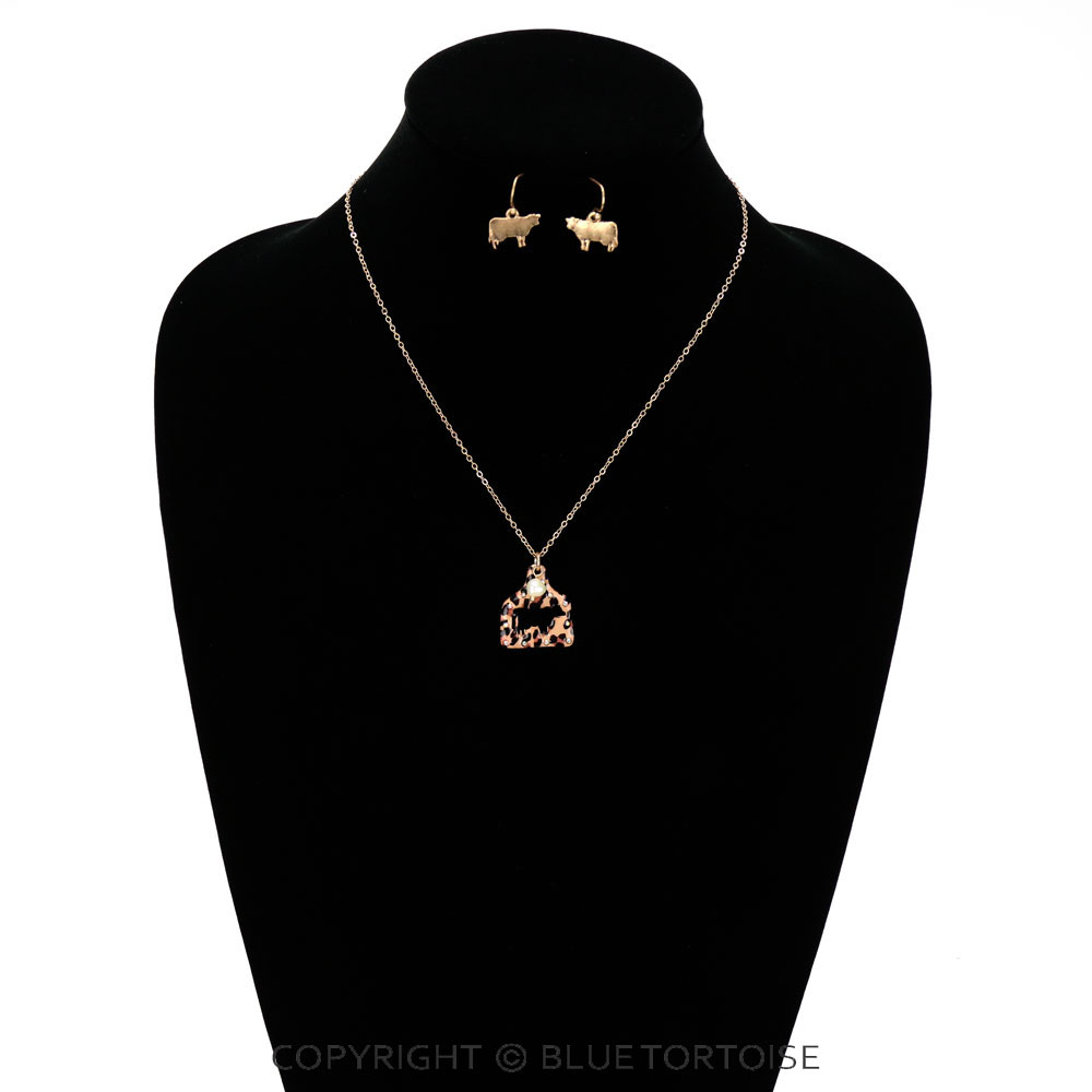 Cattle Tag Cow Cutout Necklace Set - Image 2