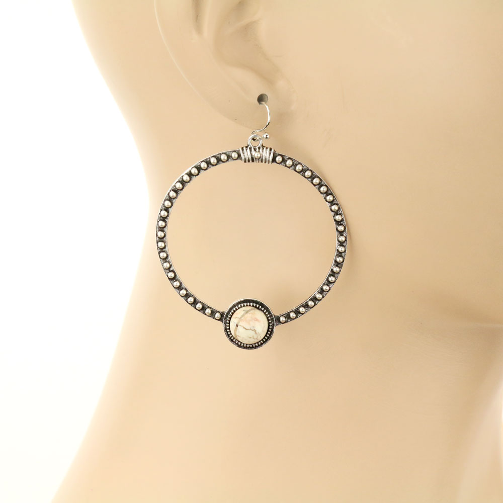 Boho Natural White Stone Earrings - Image 2