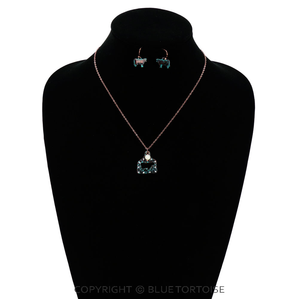 Cattle Tag Cow Cutout Necklace Set - Image 2