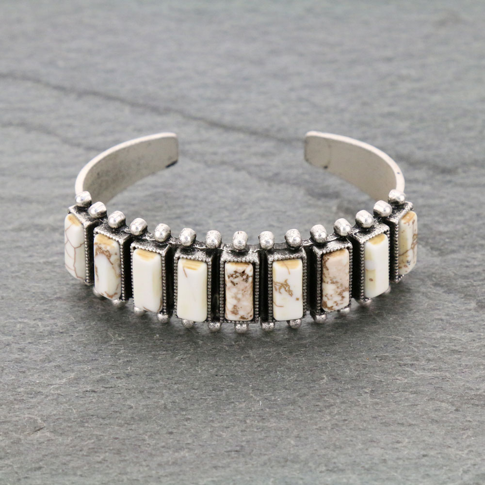 Natural White Stone "C" Cuff Bracelet