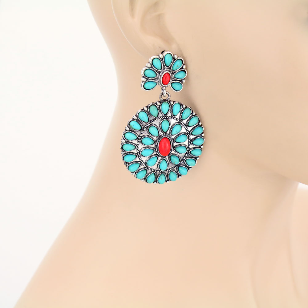 Western Concho Stone Post Earrings - Image 2