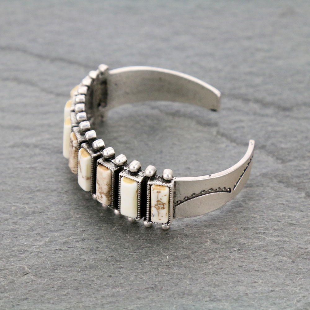 Natural White Stone "C" Cuff Bracelet - Image 2
