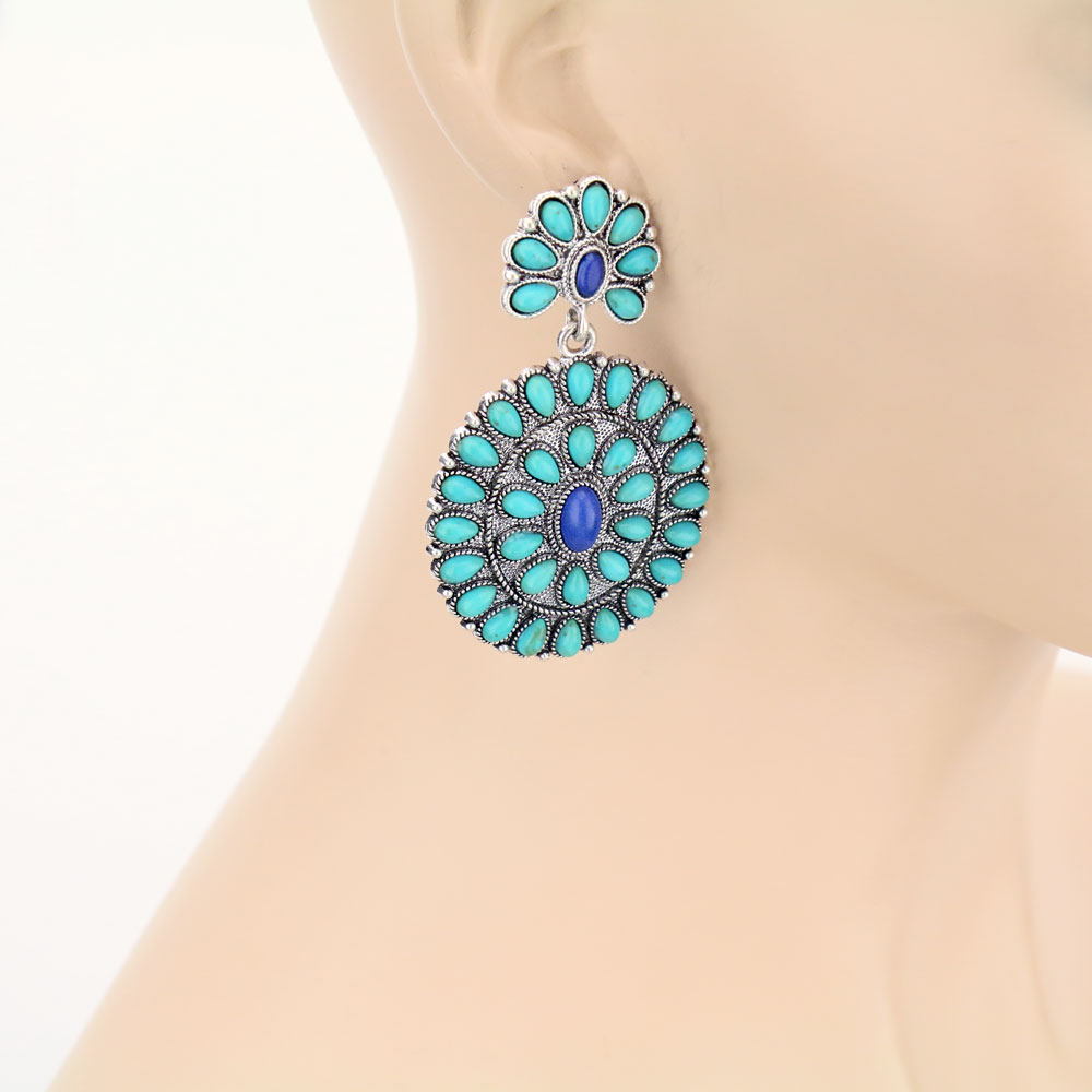 Western Concho Stone Post Earrings - Image 2