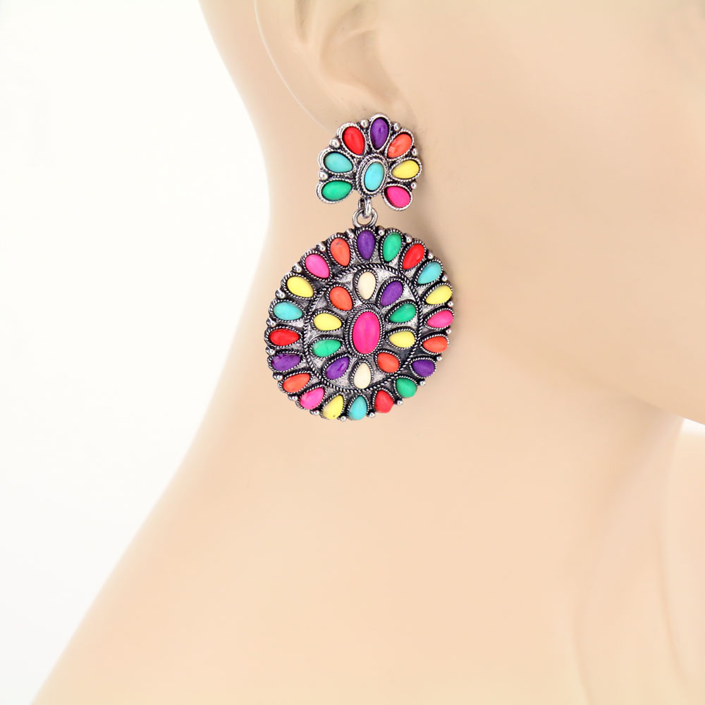 Western Concho Stone Post Earrings - Image 2