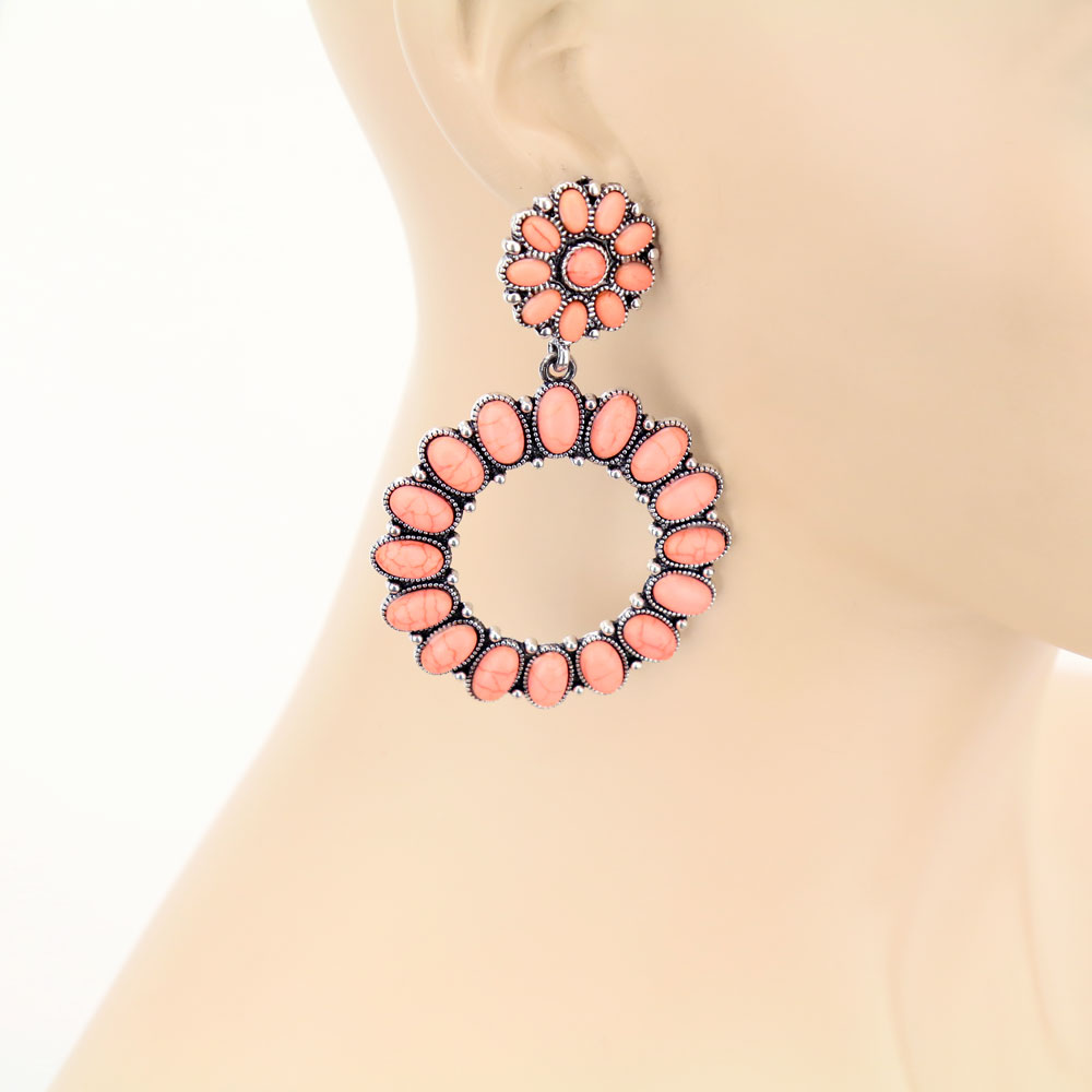 Western Circle Stone Post Earrings - Image 2