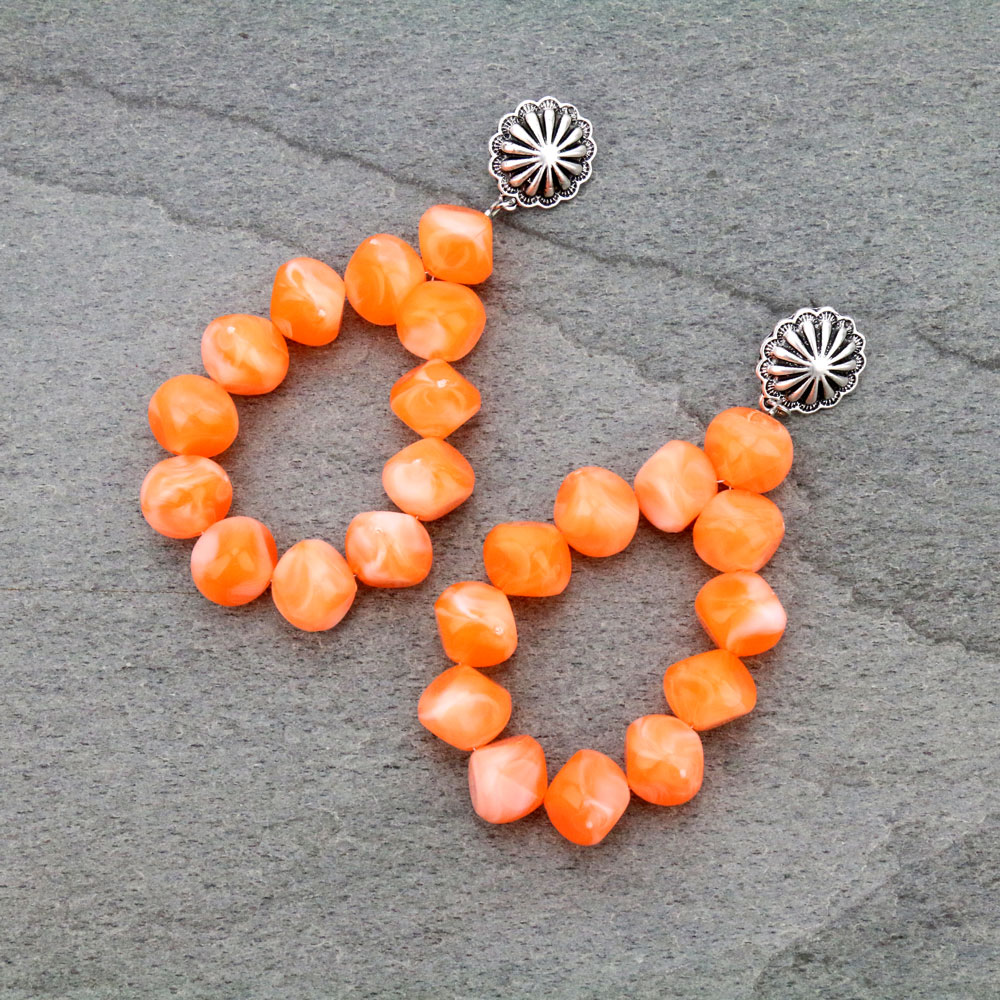 4.5" Long, Big! 12mm Synthetic Resin Bead, Brass Concho Post Earrings