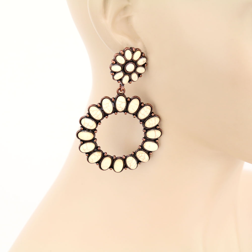 Western Circle Stone Post Earrings - Image 2