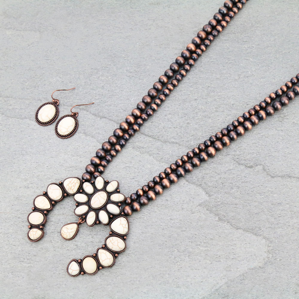 Navajo Style Pearl Squash Blossom Necklace Set