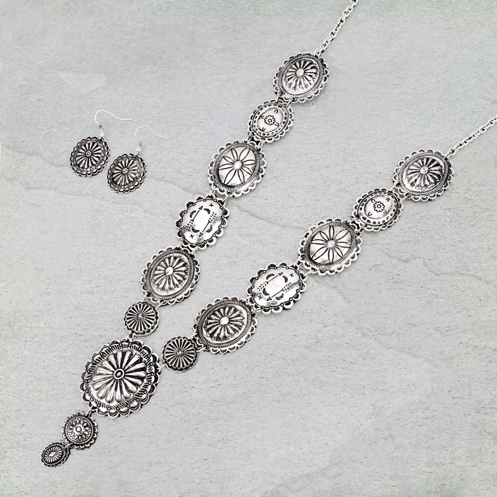 Western Concho Long Necklace Set