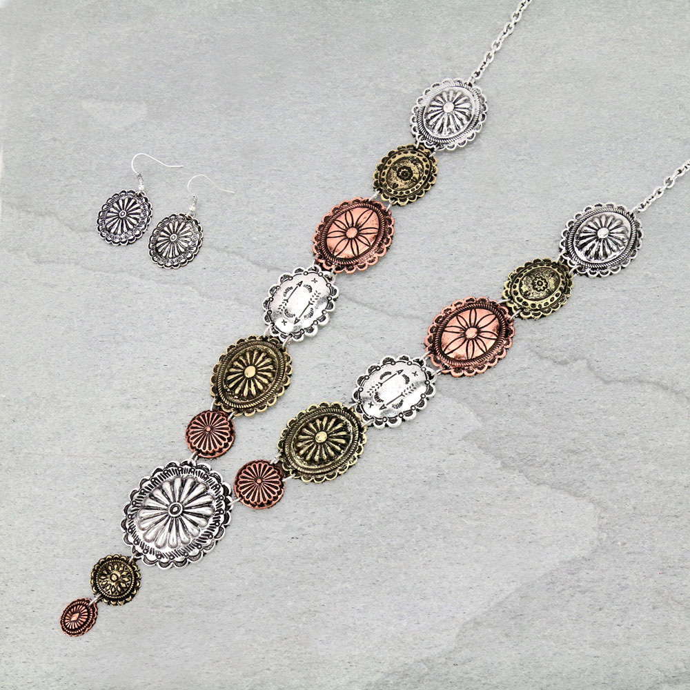 Western Concho Long Necklace Set