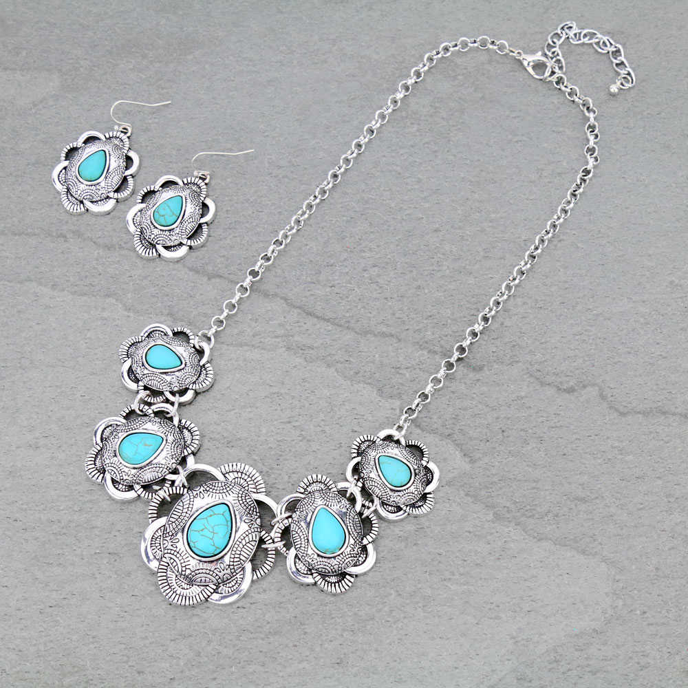 Western Turquoise Statement Necklace Set
