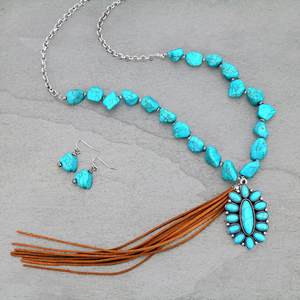 Concho TQ Nugget Tassel Necklace Set
