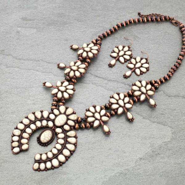 Navajo Style Pearl Squash Blossom Necklace Set