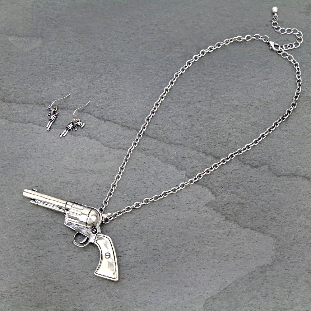Western Pistol Pendant Necklace Set