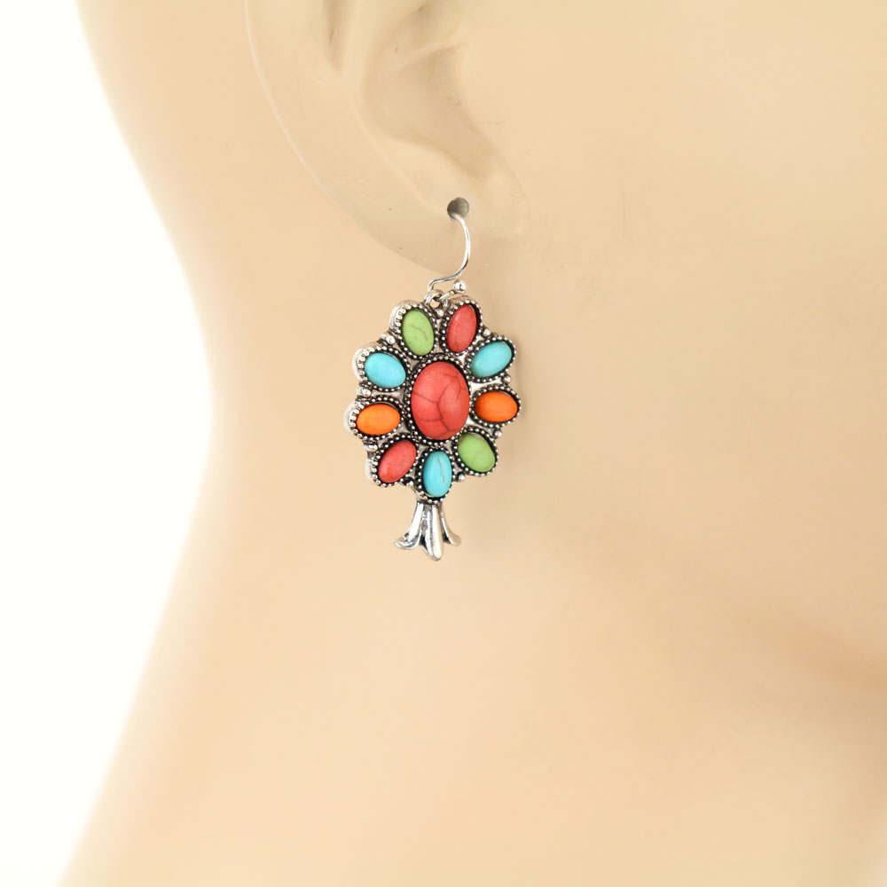 Western Single Squash Blossom Dangle Earrings - Image 2