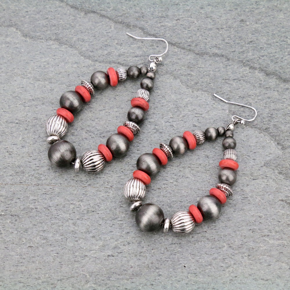 Navajo Style Pearl Teardrop Dangle Earrings