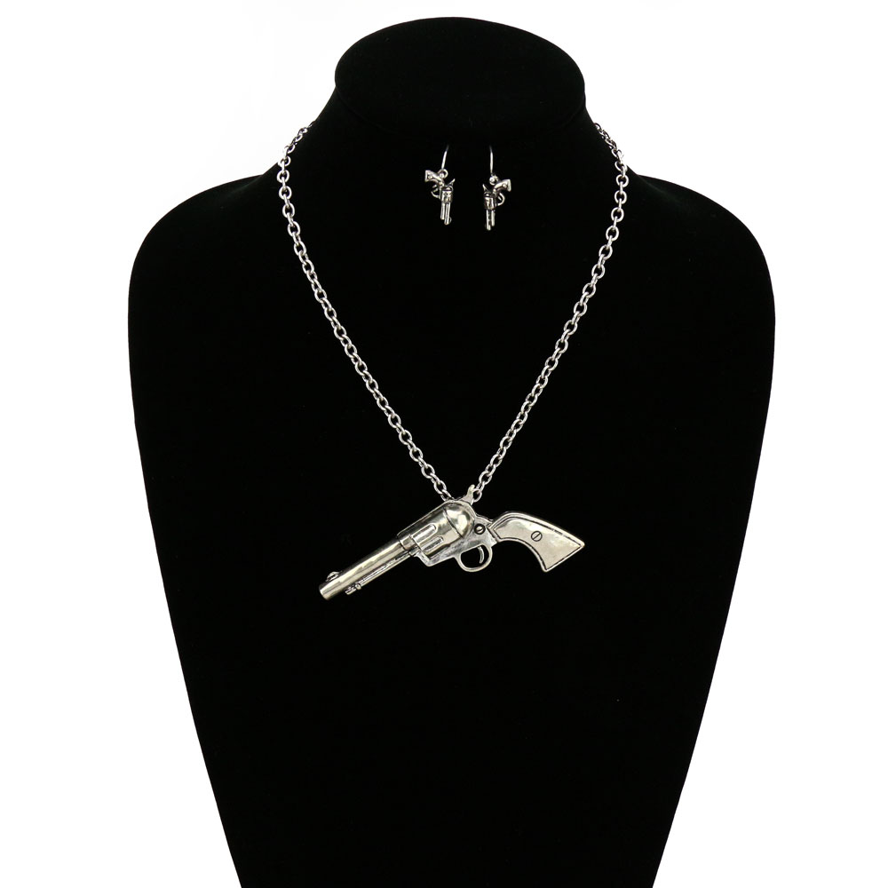 Western Pistol Pendant Necklace Set - Image 2