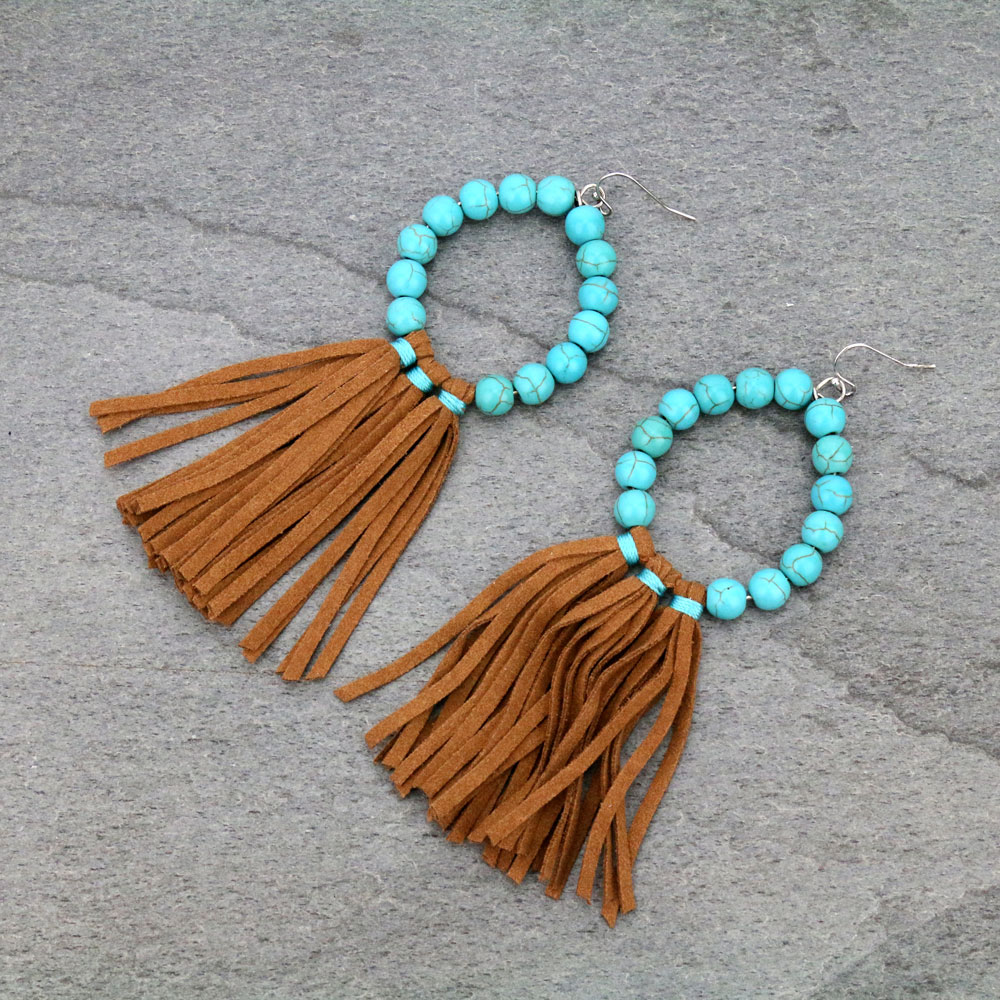 Navajo Style Pearl Tassel Dangle Earrings