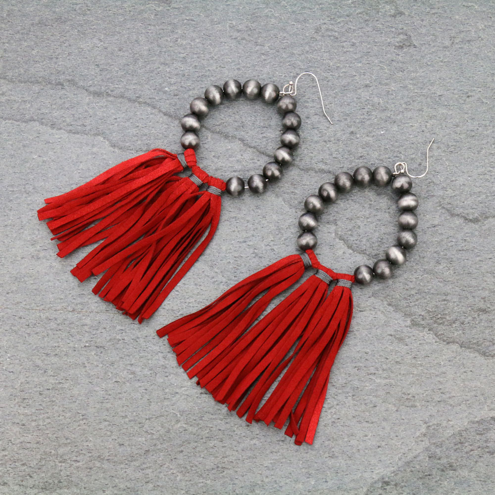 Navajo Style Pearl Tassel Dangle Earrings