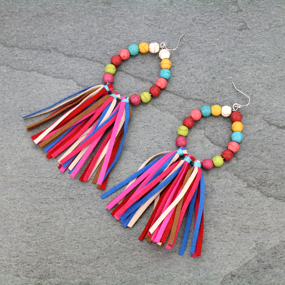 Navajo Style Pearl Tassel Dangle Earrings