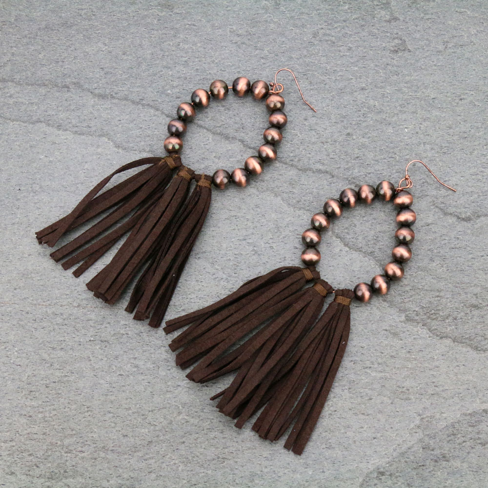 Navajo Style Pearl Tassel Dangle Earrings