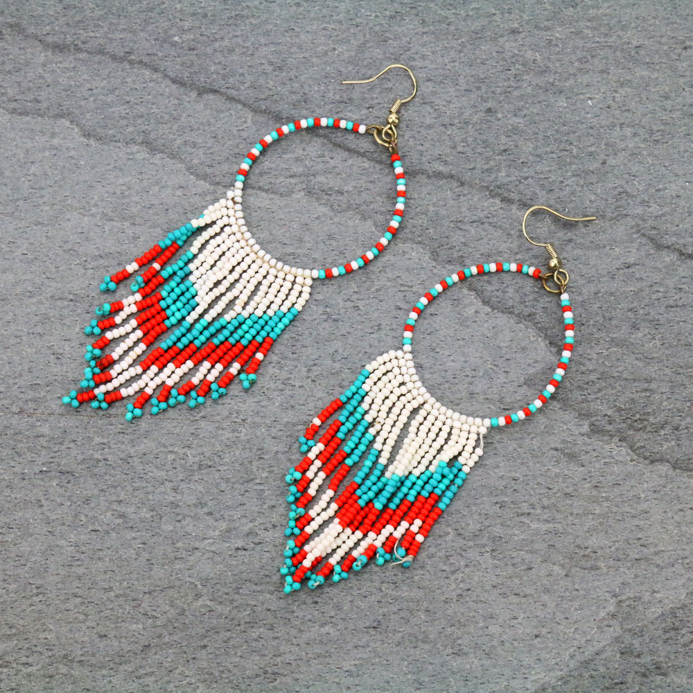 Western Seed Bead Tassel Fish Hook Earrings