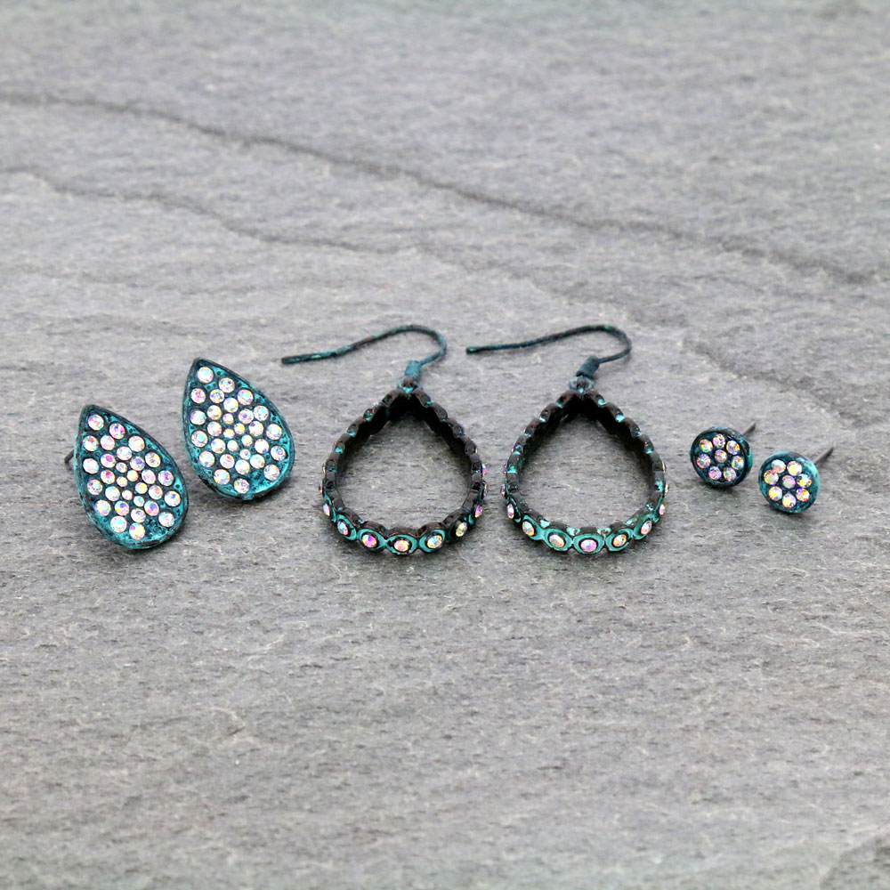 3 Pair Teardrop Earring Set