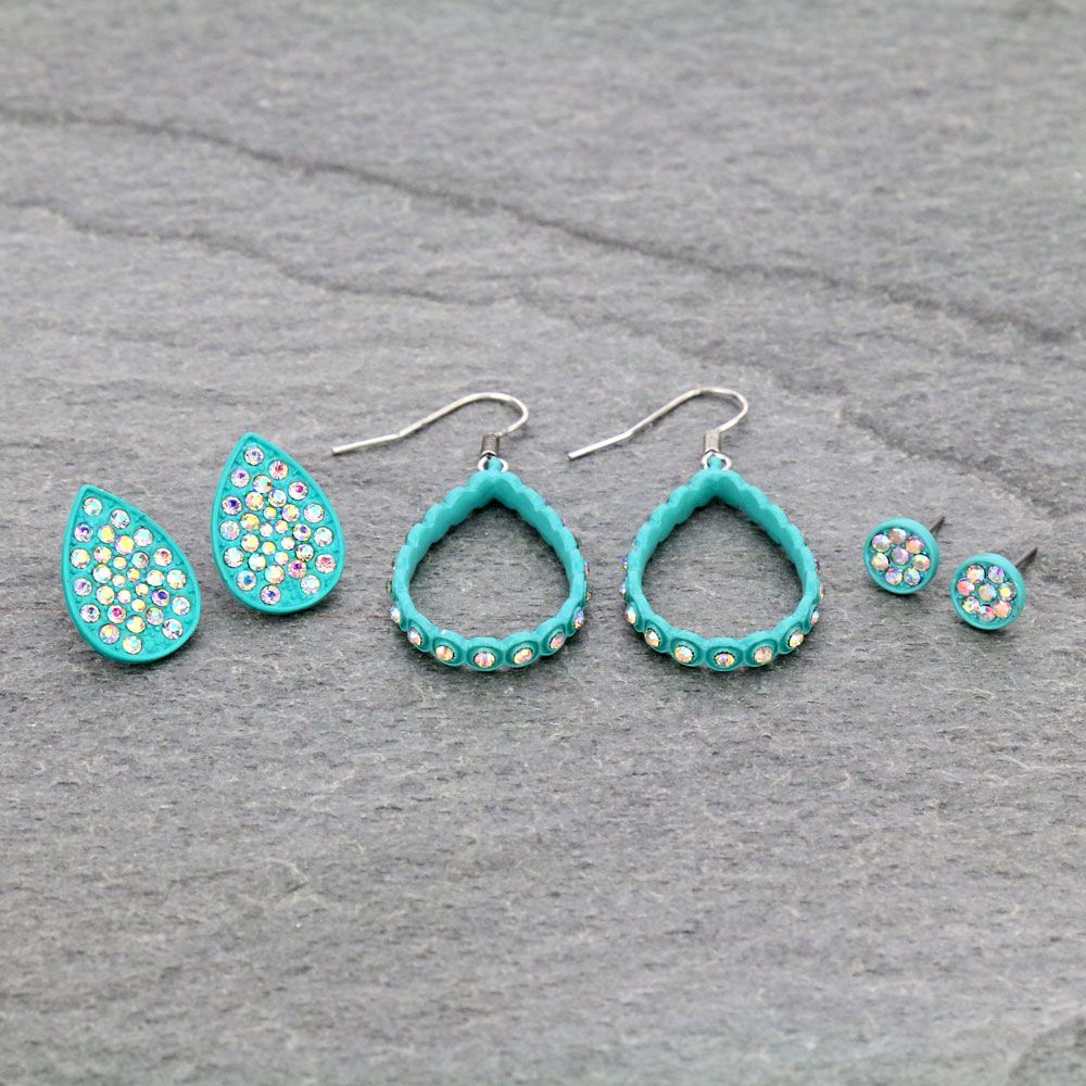 3 Pair Teardrop Earring Set