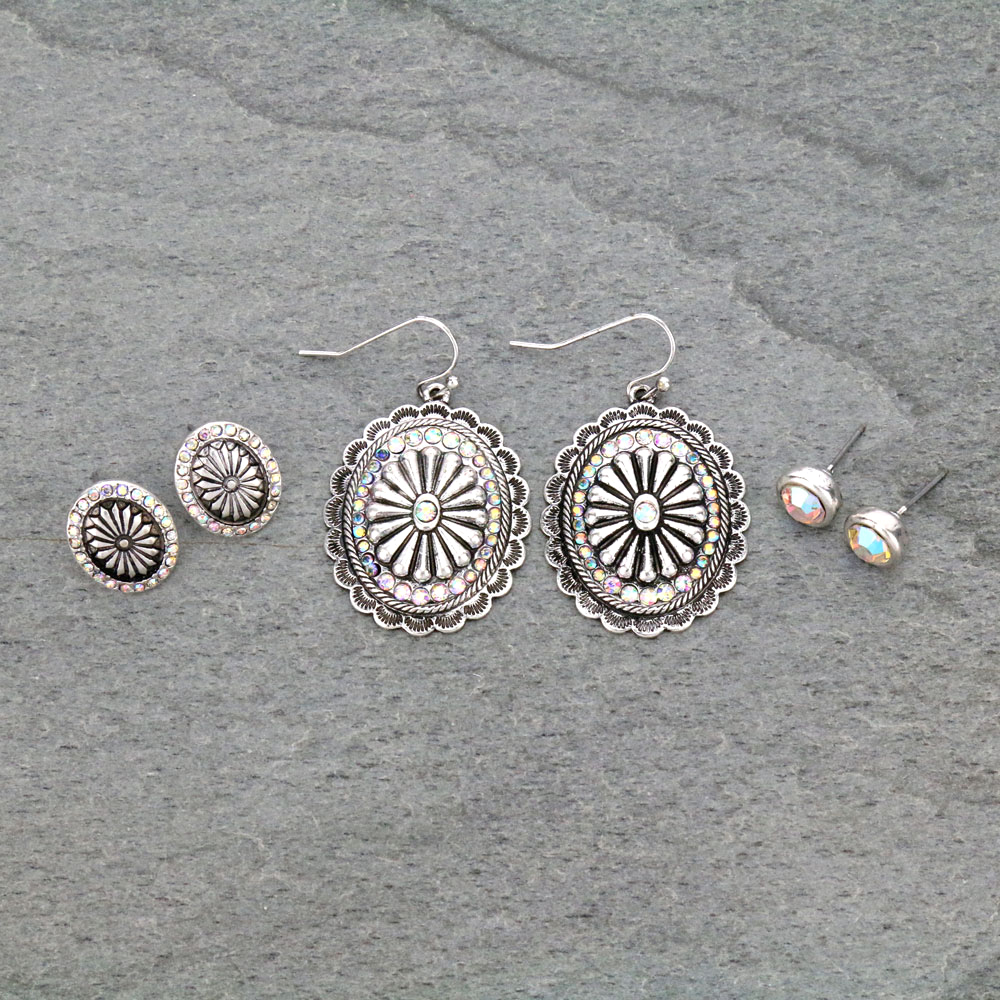 3 Pair Western Concho Earring Set