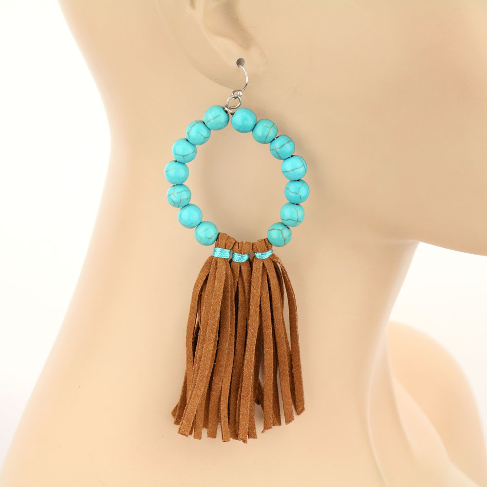Navajo Style Pearl Tassel Dangle Earrings - Image 2