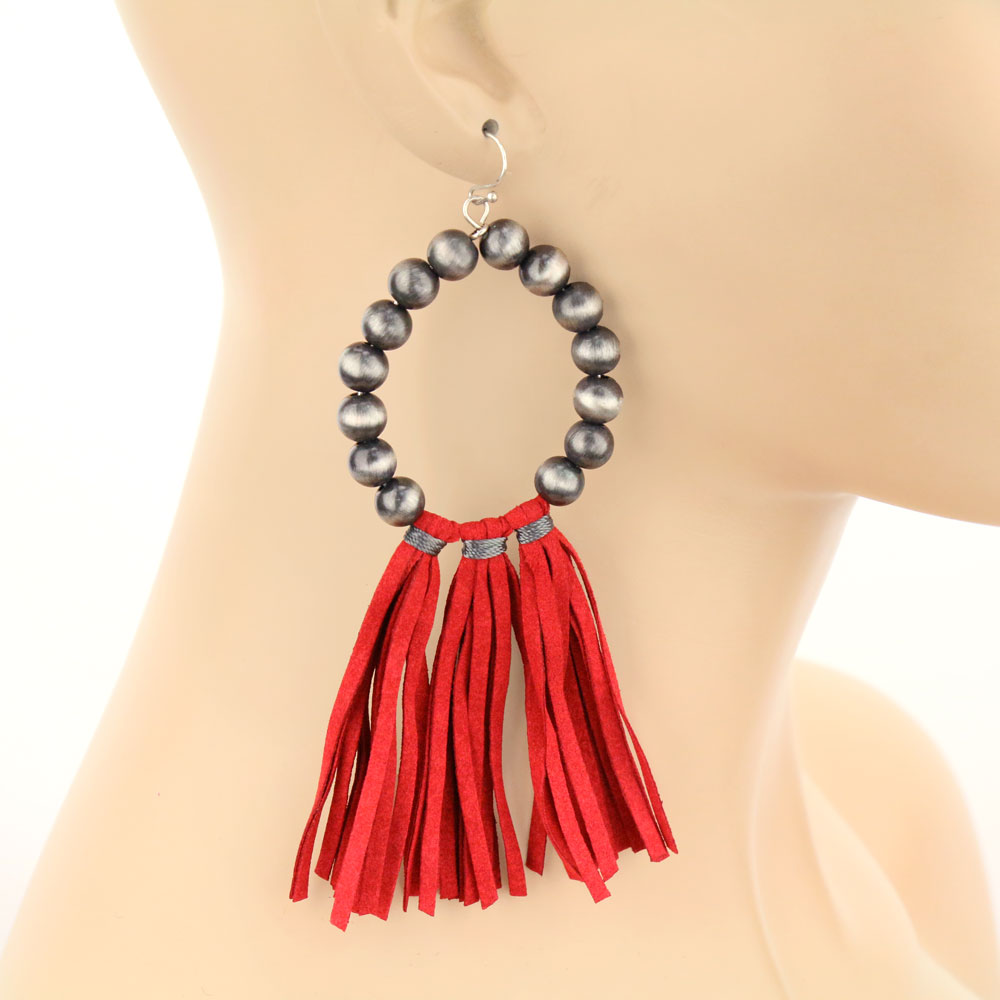 Navajo Style Pearl Tassel Dangle Earrings - Image 2