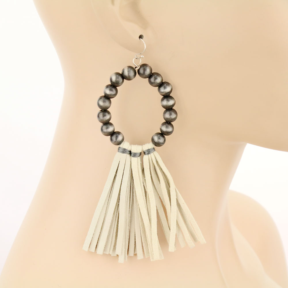 Navajo Style Pearl Tassel Dangle Earrings - Image 2
