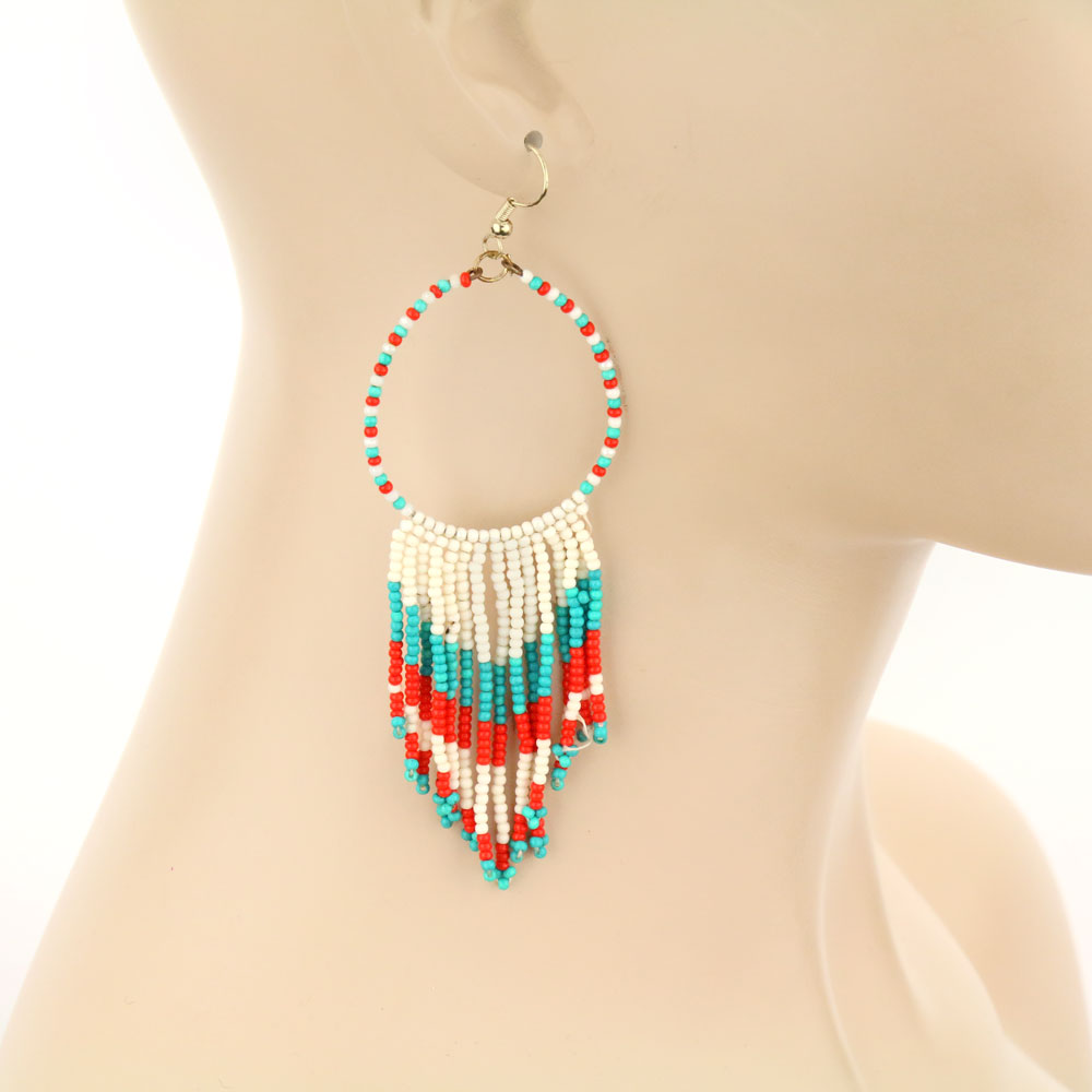 Western Seed Bead Tassel Fish Hook Earrings - Image 2