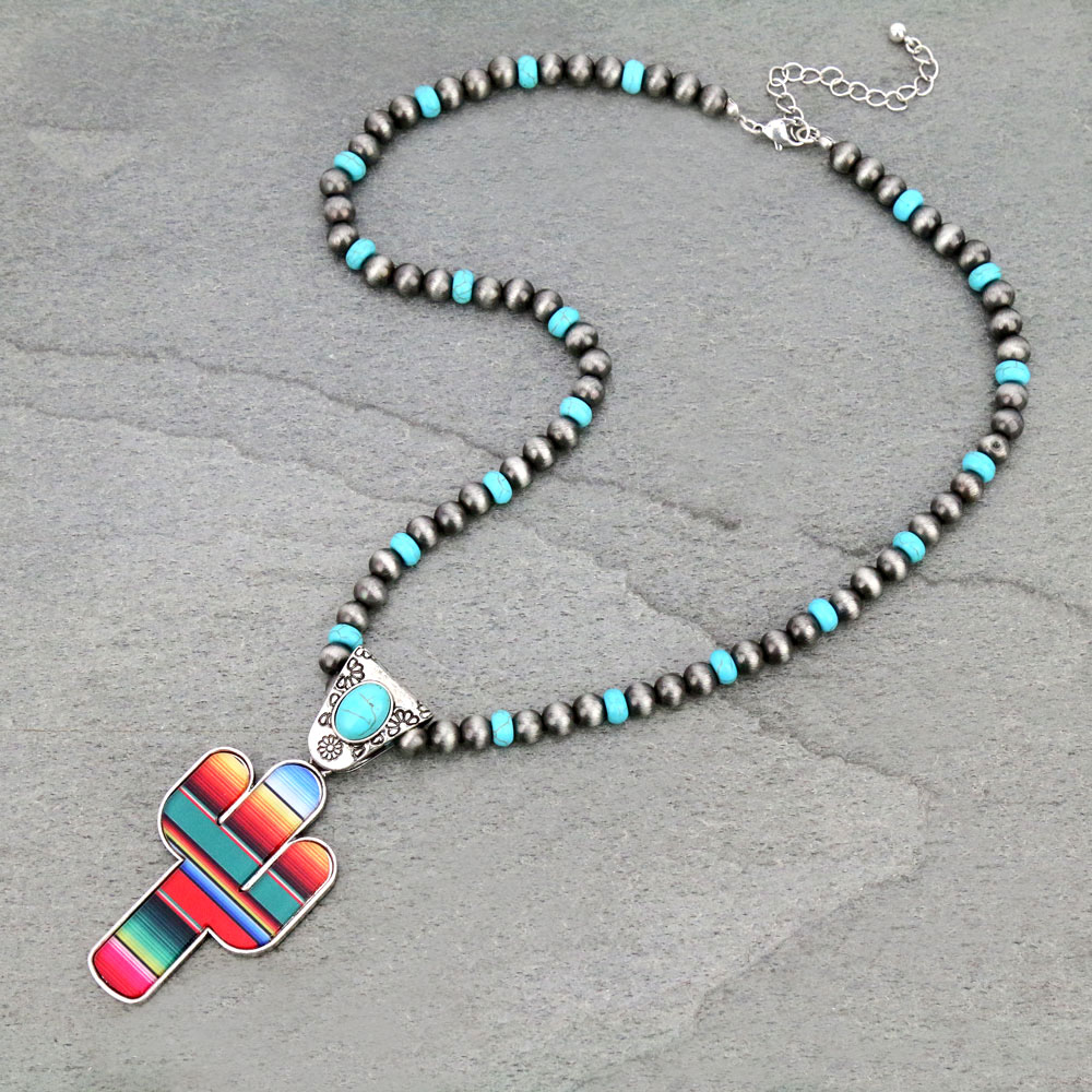Navajo Style Pearl Cactus Pendant Necklace
