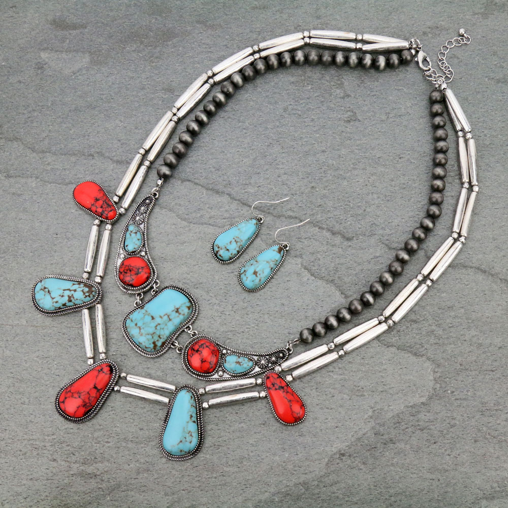 Western Layered Stone Necklace Set