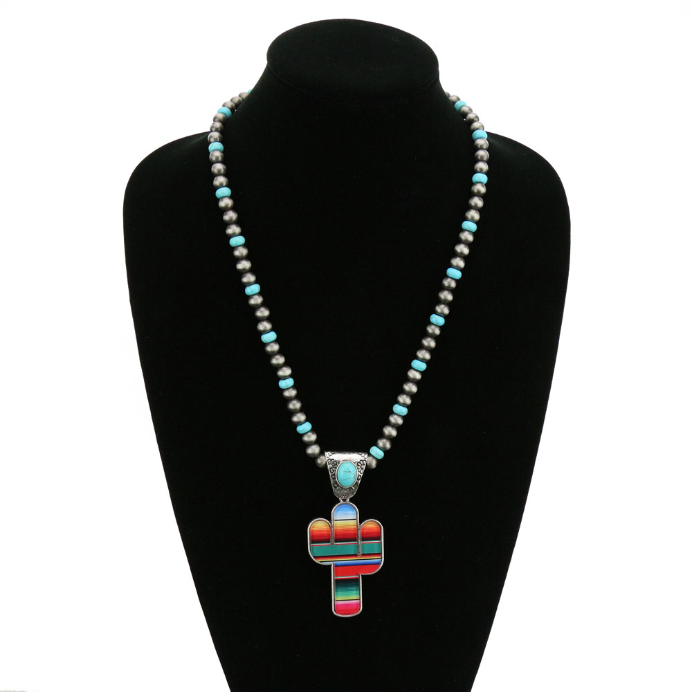 Navajo Style Pearl Cactus Pendant Necklace - Image 2