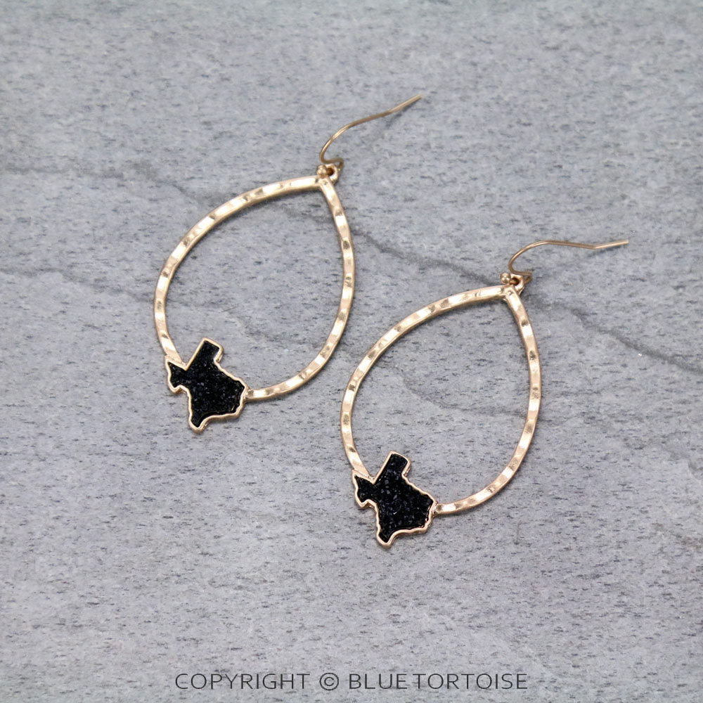 Texas Map Druzy Teardrop Dangle Earrings