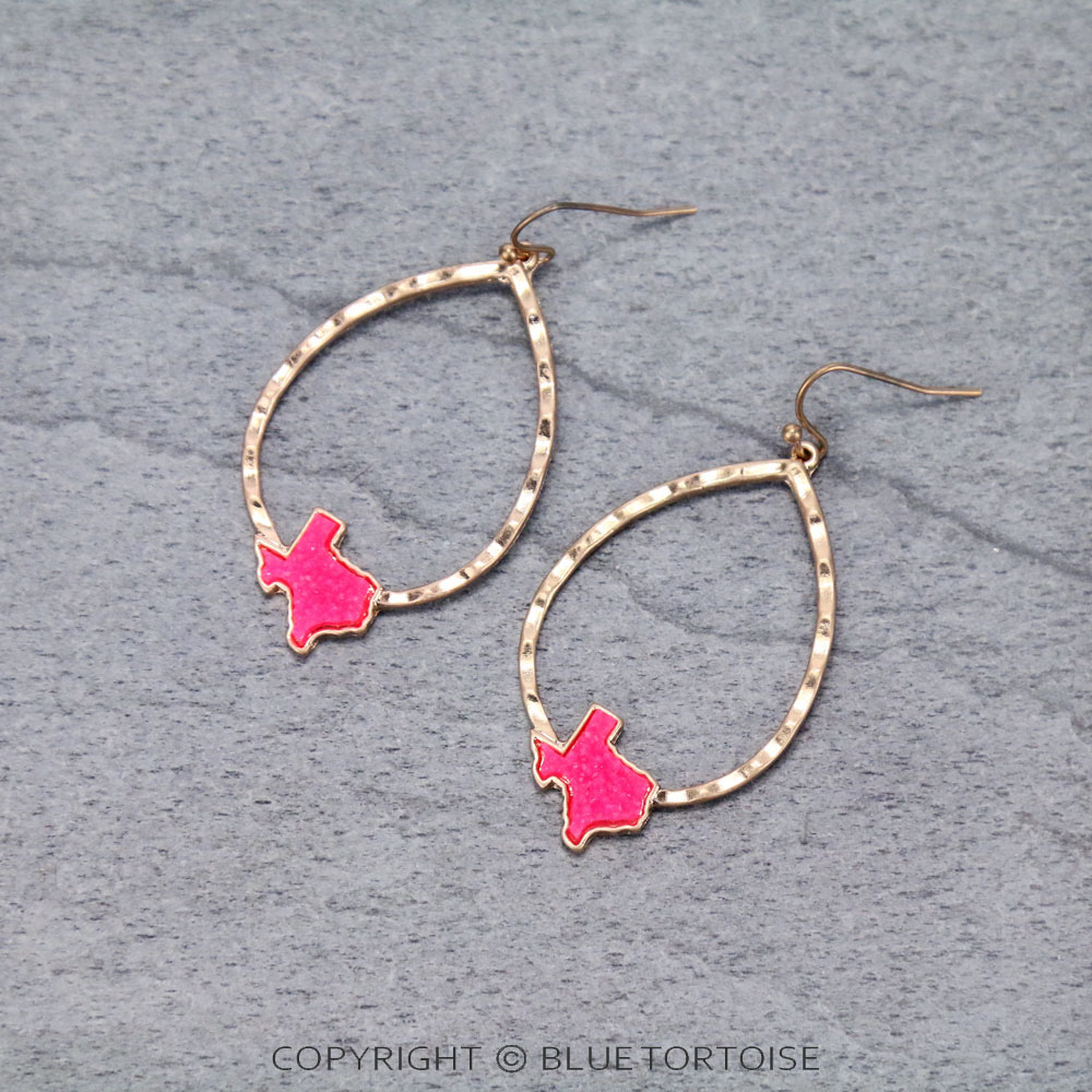 Texas Map Druzy Teardrop Dangle Earrings