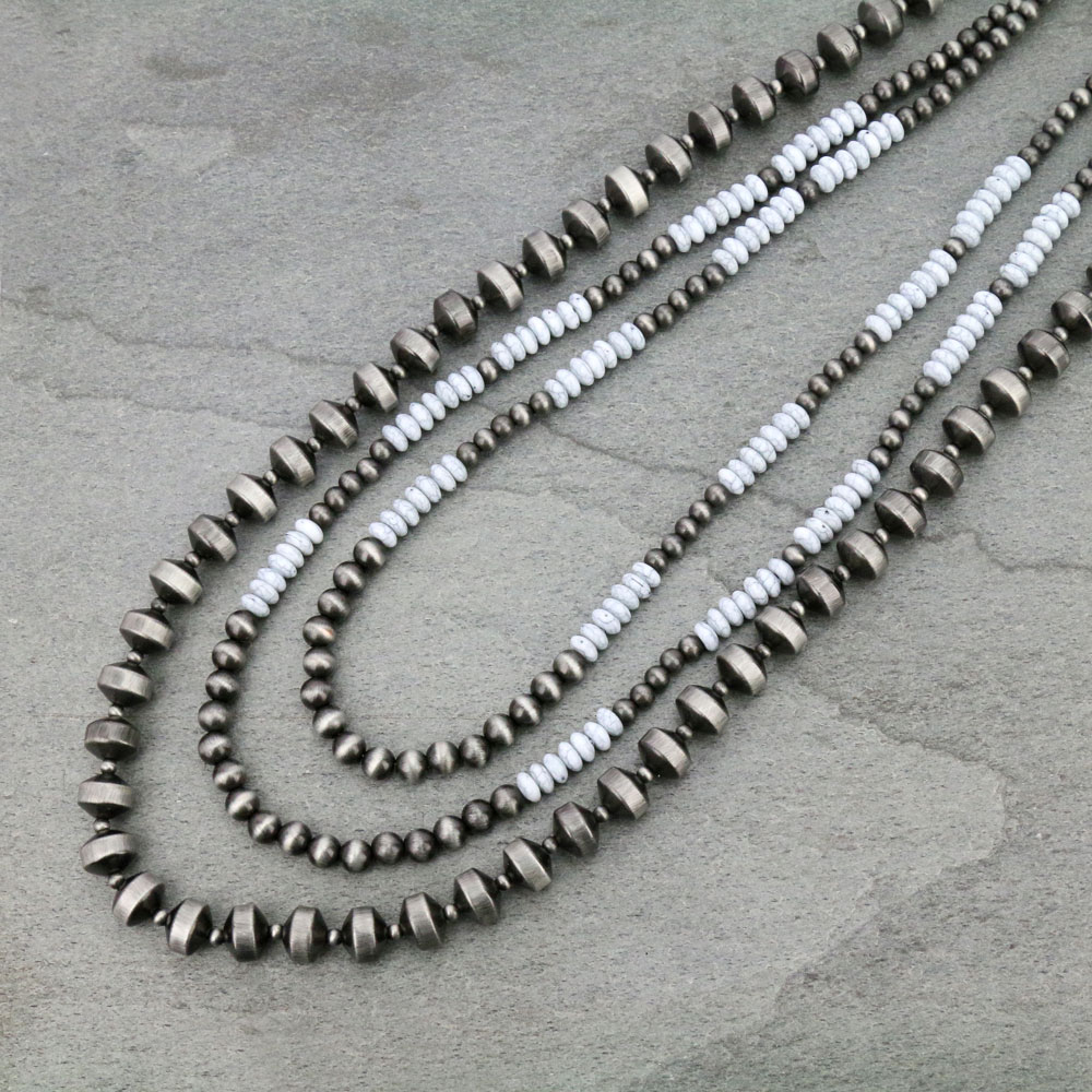 34" Long, White Beaded Necklace