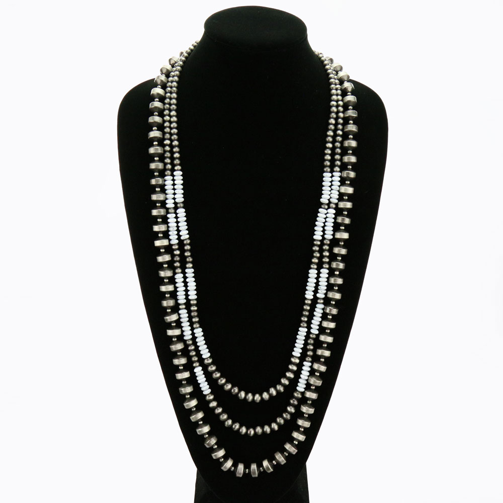 34" Long, White Beaded Necklace - Image 2