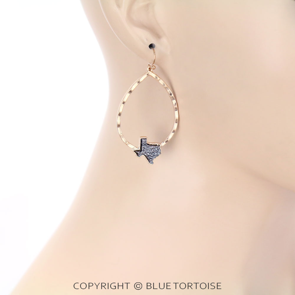 Texas Map Druzy Teardrop Dangle Earrings - Image 2