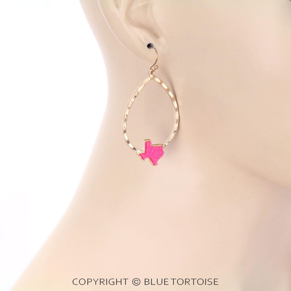 Texas Map Druzy Teardrop Dangle Earrings - Image 2