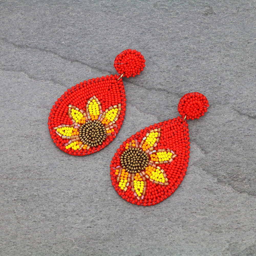Sunflower Seed Bead Teardrop Stud Earrings