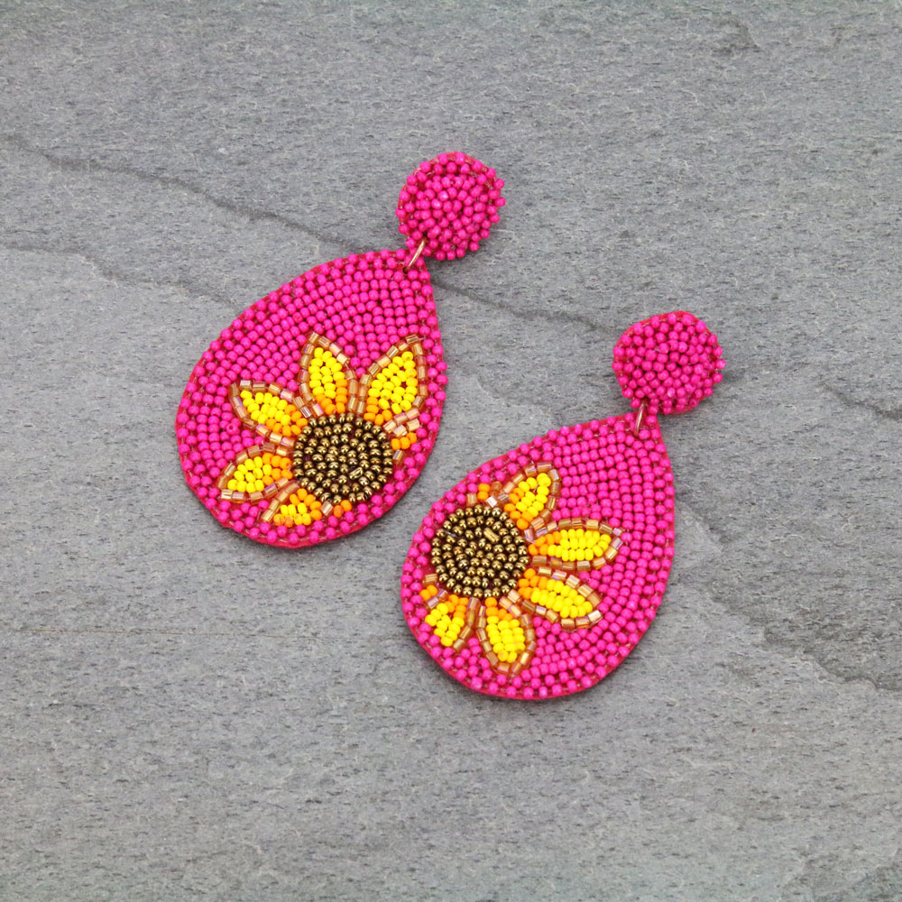 Sunflower Seed Bead Teardrop Stud Earrings